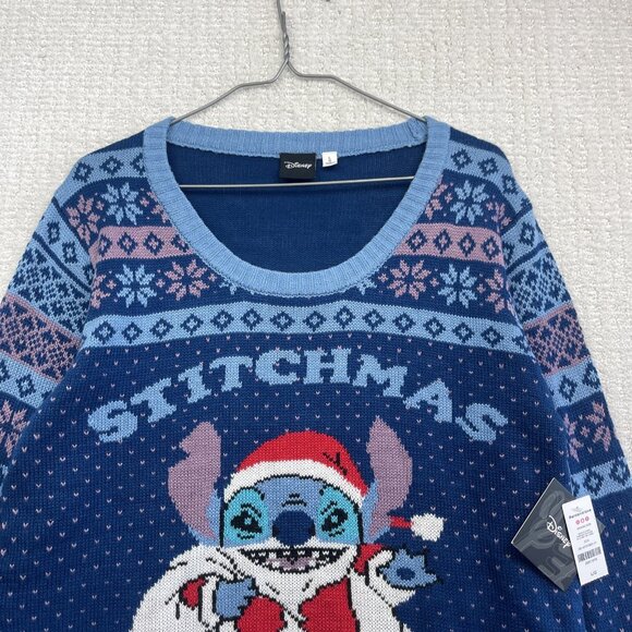 Disney Lilo & Stitch Holiday Ugly Stichmas Christmas Knit Sweater Women L Read* - Picture 2 of 16